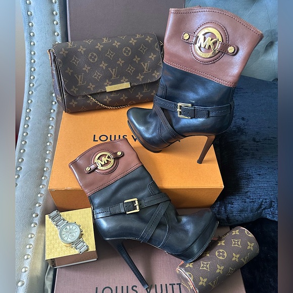 👢Michael Kors Black Brown Stockard boots Stiletto Platform Heels - Picture 13 of 13